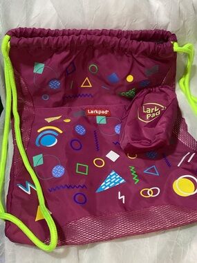 Larkpad Girls Drawstring Backpack with Matching Water Bottle Cover Unused 16x13